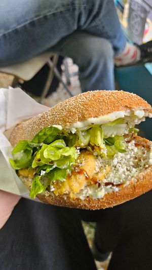 No chicken baguette at Bamboo Vegan Cafe in Athens