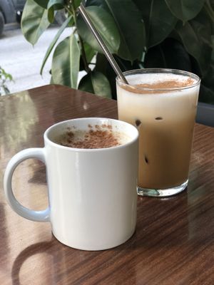 Cappuccino and Freddo Cappuccino  at Bamboo Vegan Cafe in Athens