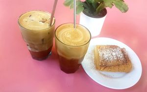 Delicious frappe and vanilla custard pastry at Bamboo Vegan Cafe in Athens