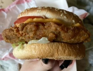 GF chickn fillet burger  at Hank's Dirty in Cambridge