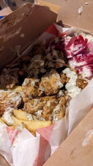 Chicken kebab at Hank's Dirty in Cambridge