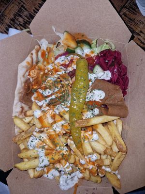 Mixed meat kebab at Hank's Dirty in Cambridge