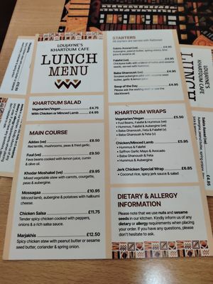 Lunch menu at Khartoum Cafe in Edinburgh