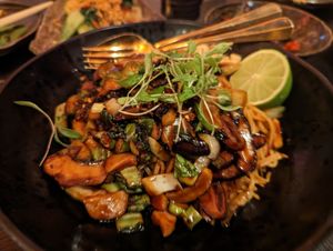 Chilli noodles & glazed Japanese mushrooms, asparagus, cashew & lime at The Ivy Asia in Guildford