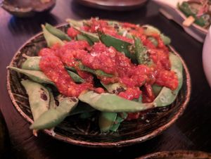Flamed edamame, spicy dip at The Ivy Asia in Guildford