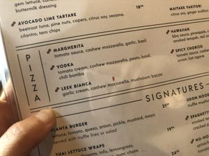 Menu   at PLANTA in Brooklyn