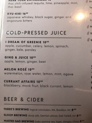 Menu   at PLANTA in Brooklyn