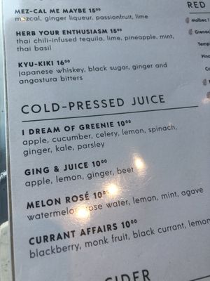 Menu   at PLANTA in Brooklyn