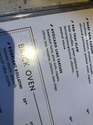 Menu   at PLANTA in Brooklyn