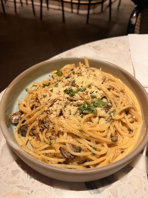Pasta carbonara, spicy and not worth it in my opinion   at PLANTA in Brooklyn