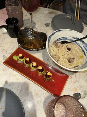 Crispy sushi bites and udon   at PLANTA in Brooklyn