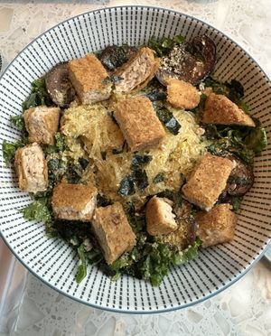 Kelp Caesar Salad with breaded chicken cutlett  at PLANTA in Brooklyn