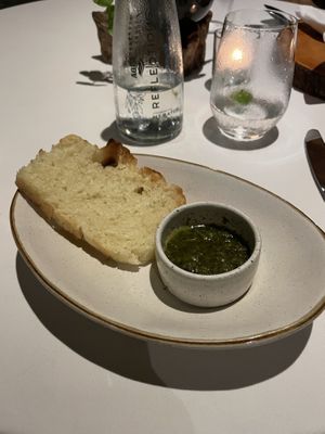 Complimentary bread and pesto with dinner  at Tangi Restaurant in Ubud