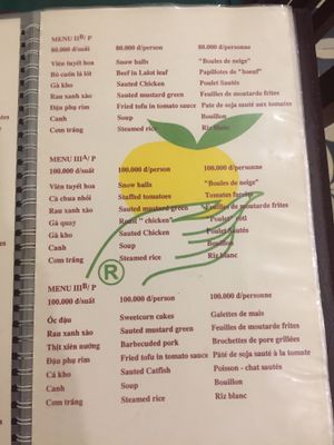 Menu at Nang Tam in Hanoi