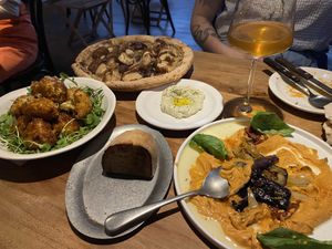 Cauliflower, mushroom pizza and sun-dried tomato hummus  at Ferments - 퍼멘츠 in Seoul