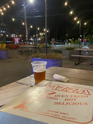 Beer garden   at Reel Pizza Cinerama in Bar Harbor