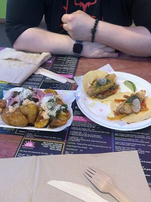Smashed potatoes and pineapple tacos   at Antojitos - Edinburgh Street Food in Edinburgh