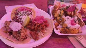 Taco trio and smashed potatoes at Antojitos - Edinburgh Street Food in Edinburgh