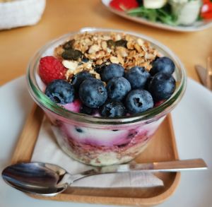 Muesli with vegan yoghurt, berries, nuts at Annegrete in Dusseldorf
