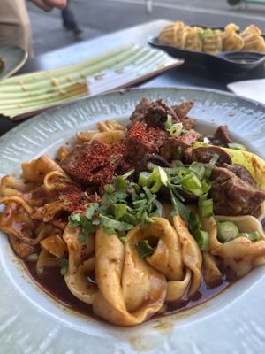Handpulled noodles with tofu and shitake  at Noodle Fan in Cologne