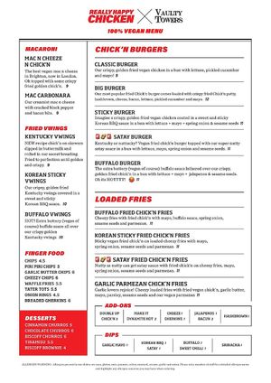 Menu at Vaulty Towers in South East London