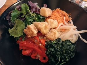 Tofu bibimbap (ask for no egg) at Kim's Bap in Sevilla