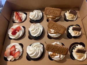 Strawberry shortcake, chocolate, cookie butter and s’mores cupcakes  at One More Bite Bakery in Monterey