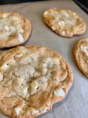White Chocolate Macadamia nut cookies  at One More Bite Bakery in Monterey