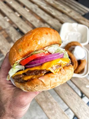 Mission Burger w Onion Rings at Mission Burger Co in Austin