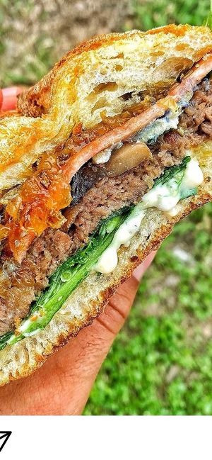 Close up of the Steakhouse Bleu at Mission Burger Co in Austin