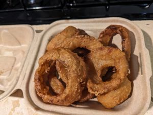 Side of onion rings at Mission Burger Co in Austin