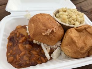 Jackfruit bbq sliders with chili and mac   at The Savage Beet in Denver