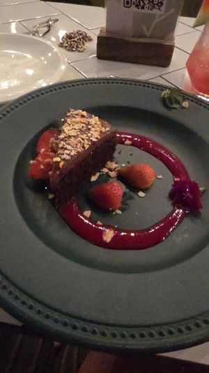Vegan chocolate cake (a bit dry) at Hause Rooftop Kitchen in Jakarta