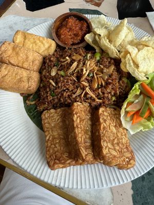 Nasi Goreng with extra Tempeh and Tofu  at Hause Rooftop Kitchen in Jakarta