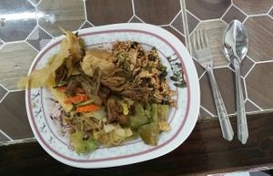 sampler plate 4 dishes plus rice at Nuson in Chiang Mai