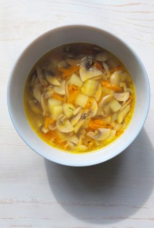 Vegan mushroom and potato soup at Dom in Gyumri