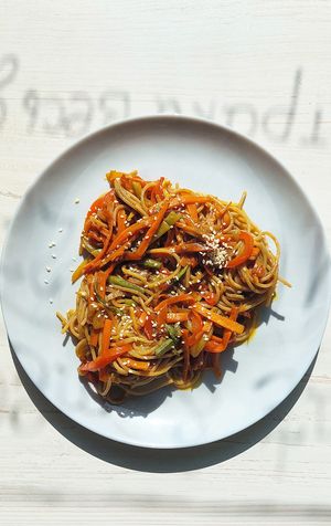 Soba with fried vegetables and teryiaki sauce at Dom in Gyumri
