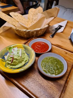 Homemade salsa and guacamole at Lila Wood-Fired Taqueria in Dubai