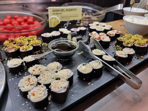 Sushis at buffet at Ops Cucina Mediterranea in Rome