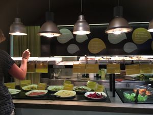 Part of the buffet.  Hot food on the top shelf with salads etc. Below.  at Ops Cucina Mediterranea in Rome