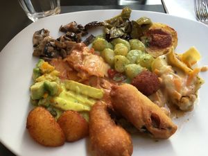 Buffet selection, somewhere around €11, tiramisu extra.   at Ops Cucina Mediterranea in Rome