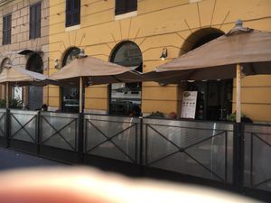 This is what Ops looks like outside at Ops Cucina Mediterranea in Rome