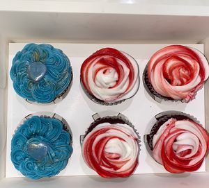 Vegan red velvet cupcakes and vanilla cupcakes  at The Avant Garden Bakery in Newcastle Upon Tyne