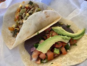 the two vegan taco options 😋   at Tacodeli - North in Austin