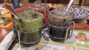 Sauces served with samosas at 5th Element in Palm Coast