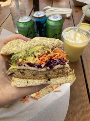 Tempeh burger with vegan cheese - yum! at Sprouts Natural Foods Cafe in South Lake Tahoe