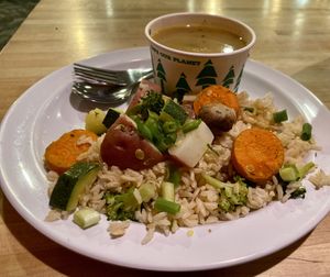 Steamed Vegetables with Potato Herb Soup   at Sprouts Natural Foods Cafe in South Lake Tahoe