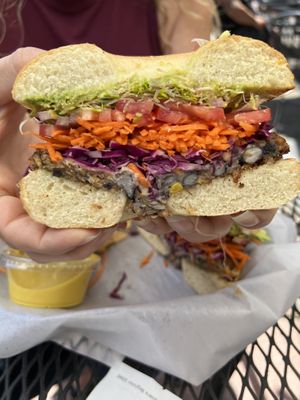 Inside the veggie burger   at Sprouts Natural Foods Cafe in South Lake Tahoe