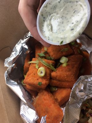 Fried tempeh with buffalo sauce 😋 kinda spicy  at Sprouts Natural Foods Cafe in South Lake Tahoe