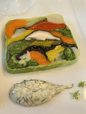Vegetable terrine made with 12 vegetables   at Pas a Pas in Miyota
